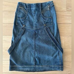 RARE Stella McCartney Long Denim Skirt Overall Strap and zipper accents Size 40